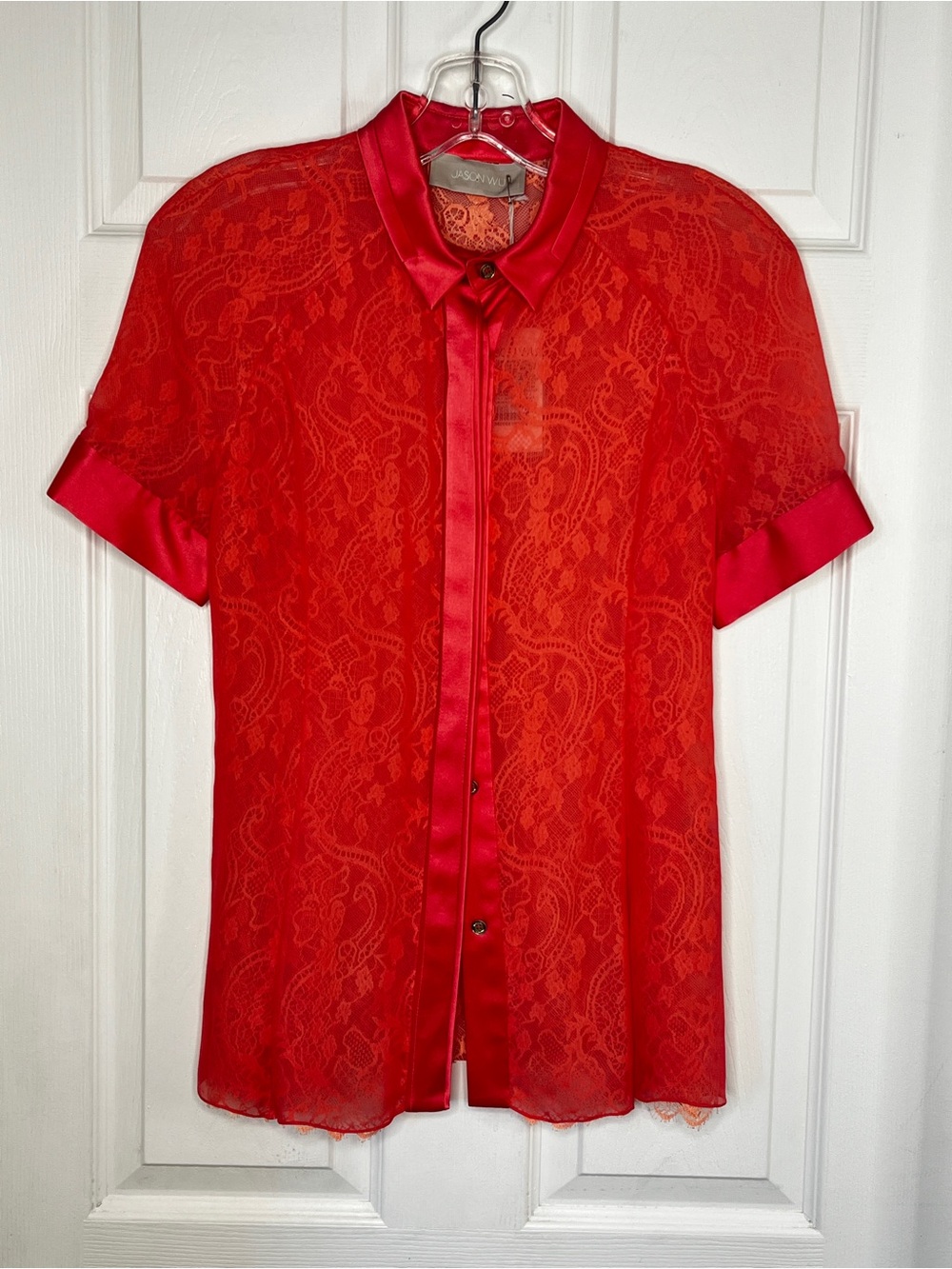 Jason Wu Vibrant Red Lace Blouse